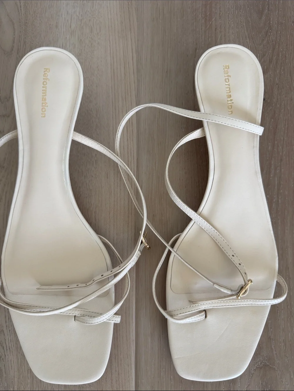 Reformation Cream Strappy Square-Toe Heels